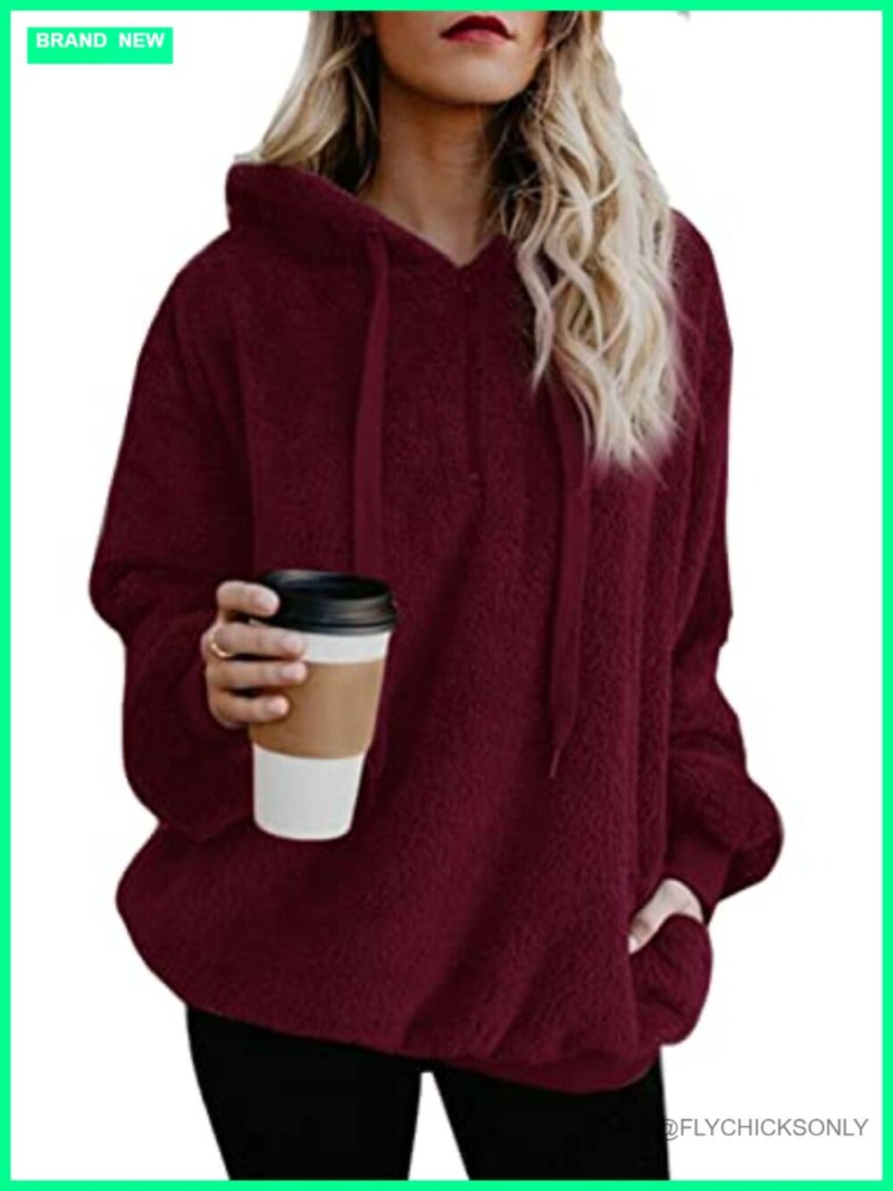 Oversized Sherpa Hoodie Pullover Fleece Sweatshirt 1/4 Zip Women
